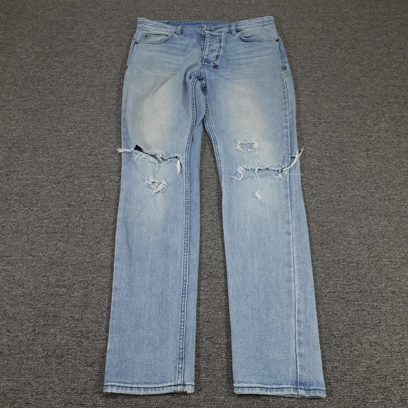 Ksubi Chitch Jean Philly Blue Jeans Mens 33x32 Light Wash Distressed Denim